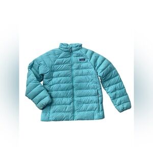 Patagonia Size XL, 14, Aqua Teal Down Sweater Puffer Coat